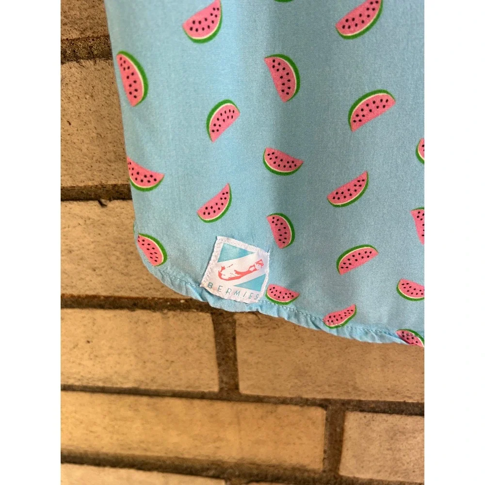 Bermies Watermelon Print Short Sleeve Button Down Shirt Aqua Blue Men's Large - Picture 3 of 5